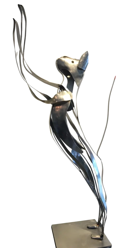 Chat debout - Réalisé en inox pour décoration intérieur. h 65 cm