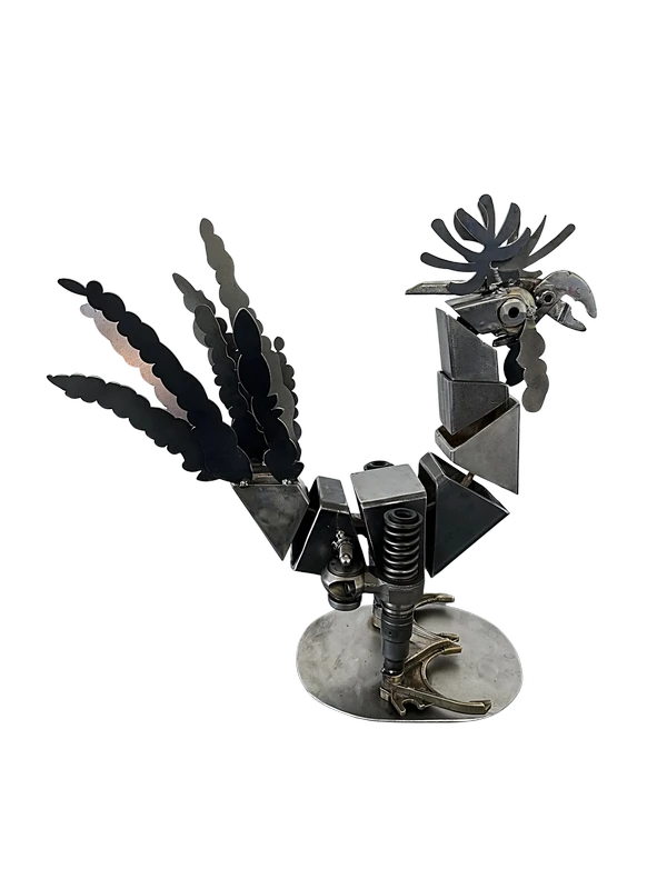 Coq palmier - Chutes de tubes carrés et de découpes laser bes pinces multiple H 40 cm L 50