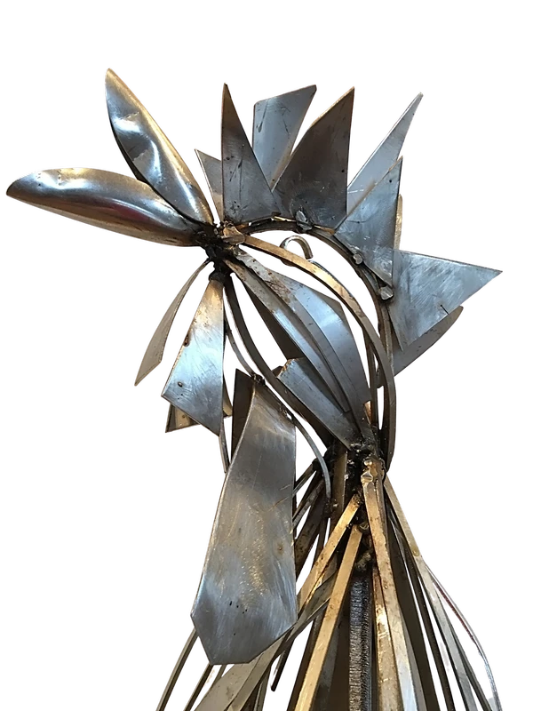 détail tête patriache - Coq de clocher -Coq inox pour décoration de jardin H 70CM