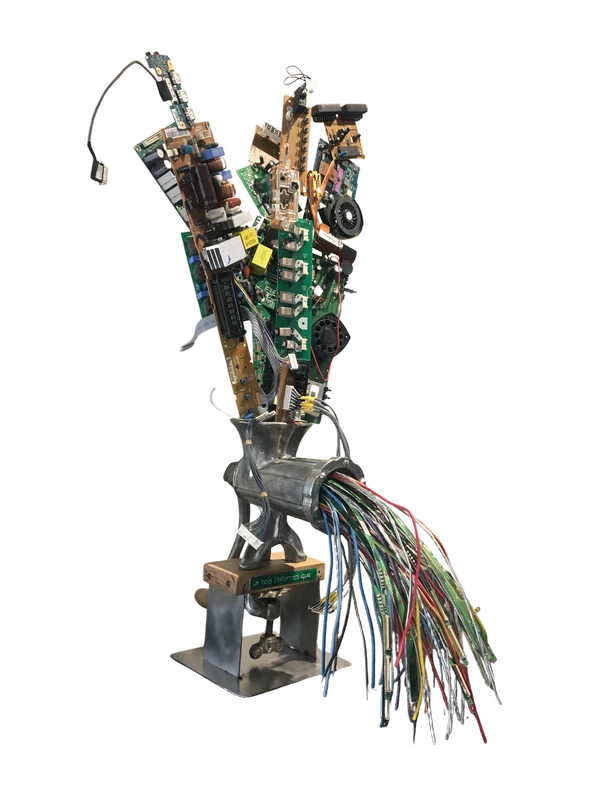 Hachoirs informatique -Hachoir à viande et composants informatique. Texte "Je hais l'informatique"