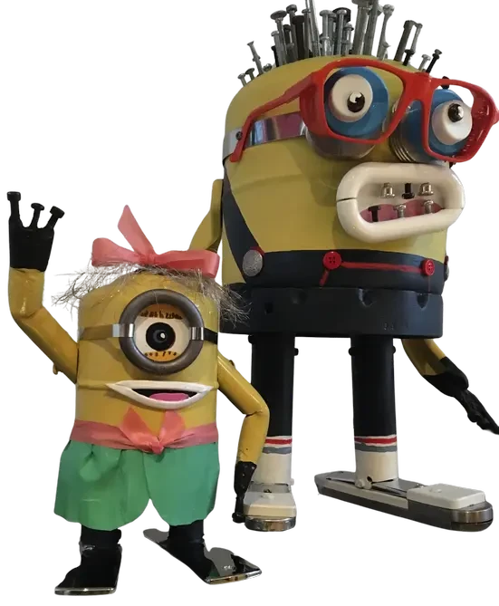 Père et filles Minions 2 Réalisés avec des bouteilles camping gaz, accessoires dseportes, vis