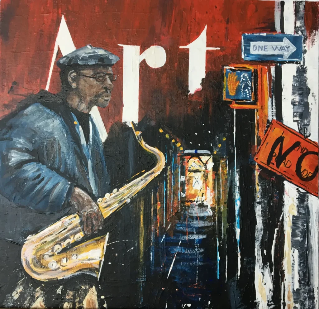 Jazz - acrylique sur bois - inspiré d'Emmanuel Michel - 50X50