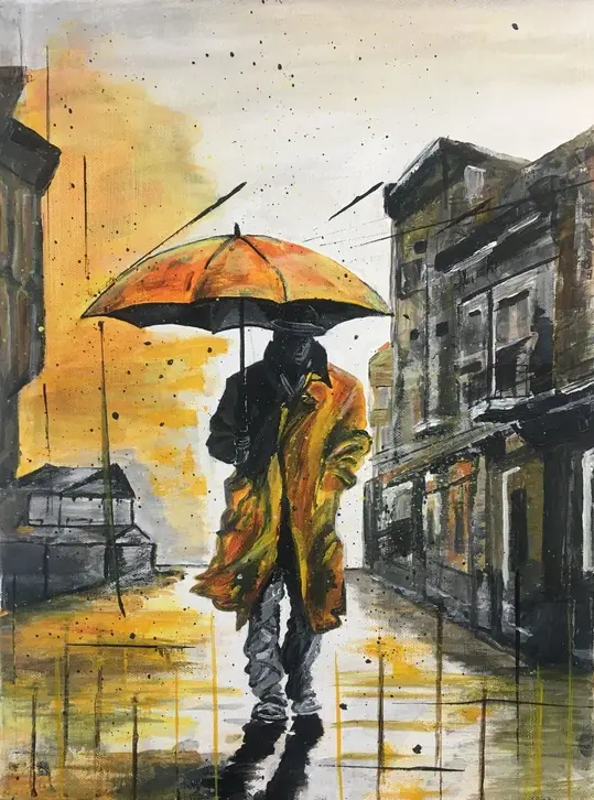l'homme au parapluie Jaune (manque true) L'homme au parapluie jaune - peinture acrylique sur bois 60 * 40