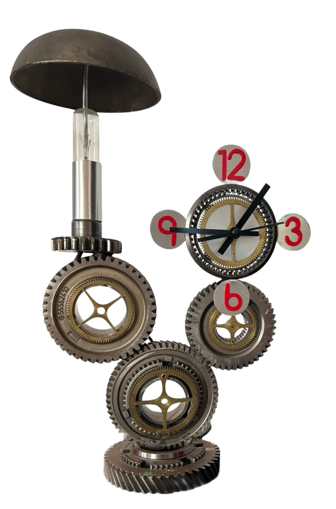 Lampe horloge pignons - horloge construite à base d'engrenages H40